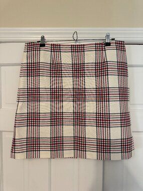 Brooks Brothers Red Fleece Red Blue & Ivory Plaid Cotton A-Line Skirt Size 12